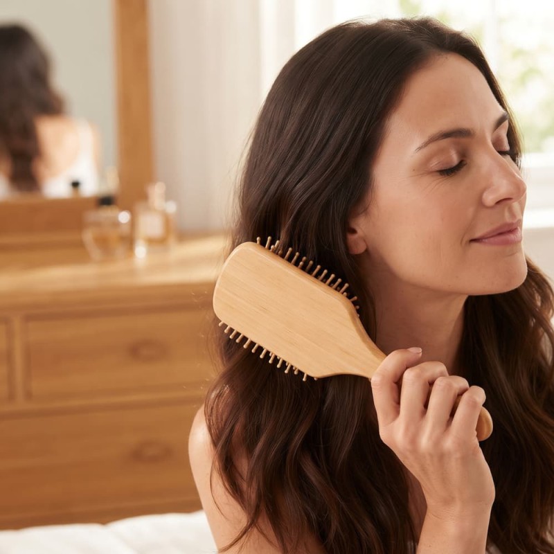 Square Wooden Paddle Hair Brush with Cushion Base