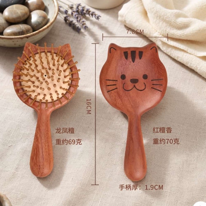 Cat-Shaped Sandalwood Wooden Hair Brush