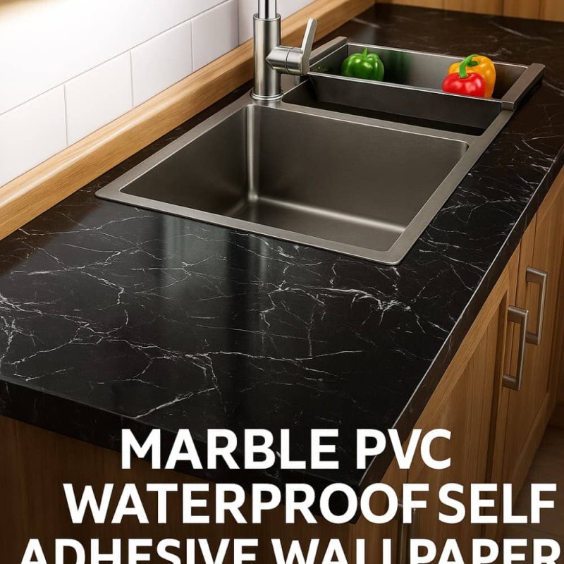 Marble PVC Waterproof Self Adhesive Wallpaper – Kitchen Cabinet, Table & Furniture Renovation Black