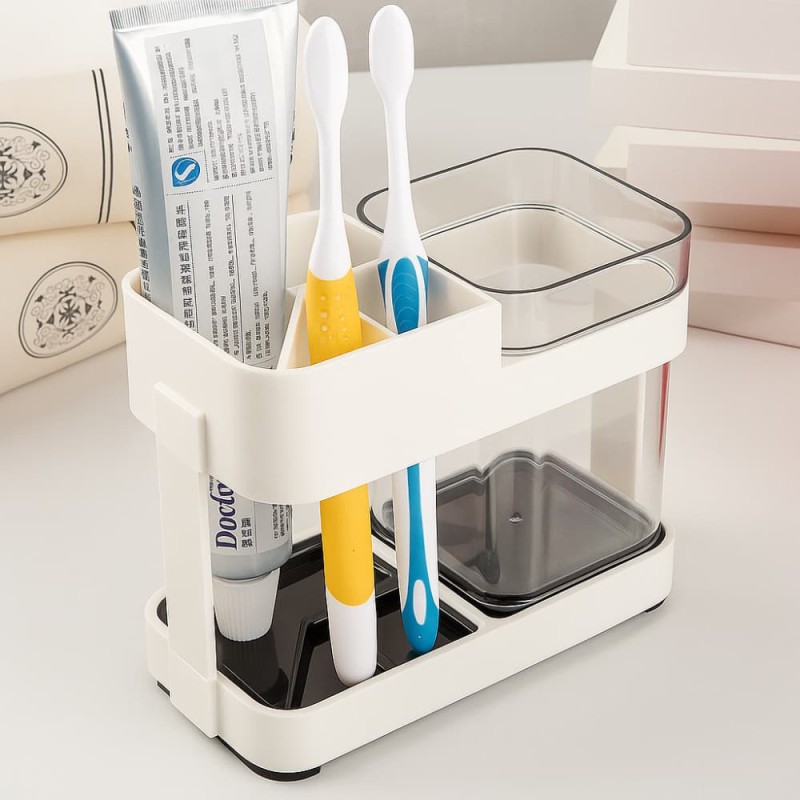 Toothbrush Box Holder with 1 Cup – Removable Bathroom Storage Organizer for Toilet & Sink