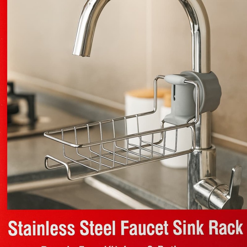 Stainless Steel Faucet Sink Rack – Punch-Free Kitchen & Bathroom Storage Organizer